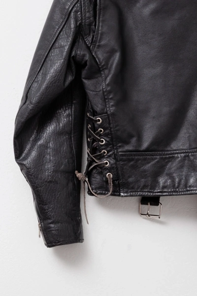 Vintage 1980s Distressed Black Leather Biker Jacket