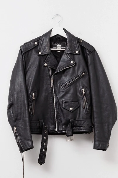 Vintage 1980s Distressed Black Leather Biker Jacket