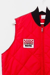 Vintage 1980s Distressed Red Patched Puffy Zipper Vest Made in USA
