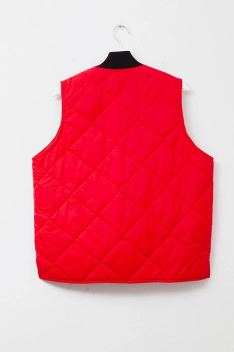 Vintage 1980s Distressed Red Patched Puffy Zipper Vest Made in USA