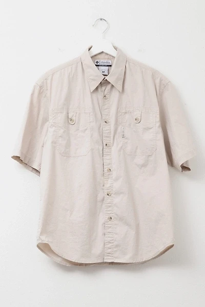 Vintage 1990s Columbia Light Brown Short Sleeve Button Up Adventure Shirt