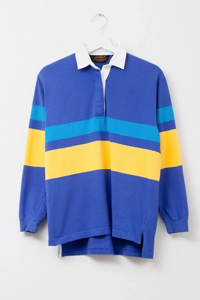 Vintage 1990s Eddie Bauer Blue Yellow Cotton Rugby Shirt