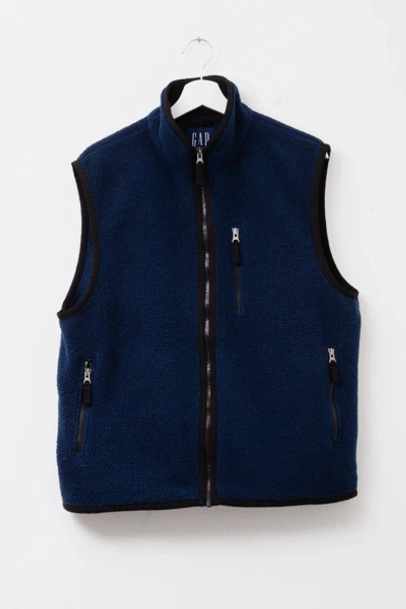 Vintage 1990s GAP Deep Pile Navy Blue Zipper Fleece Vest