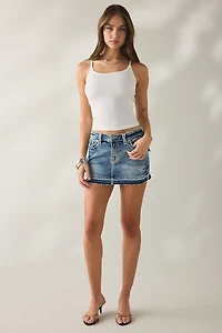 True Religion Sadie Super T Flap Denim Mini Skirt