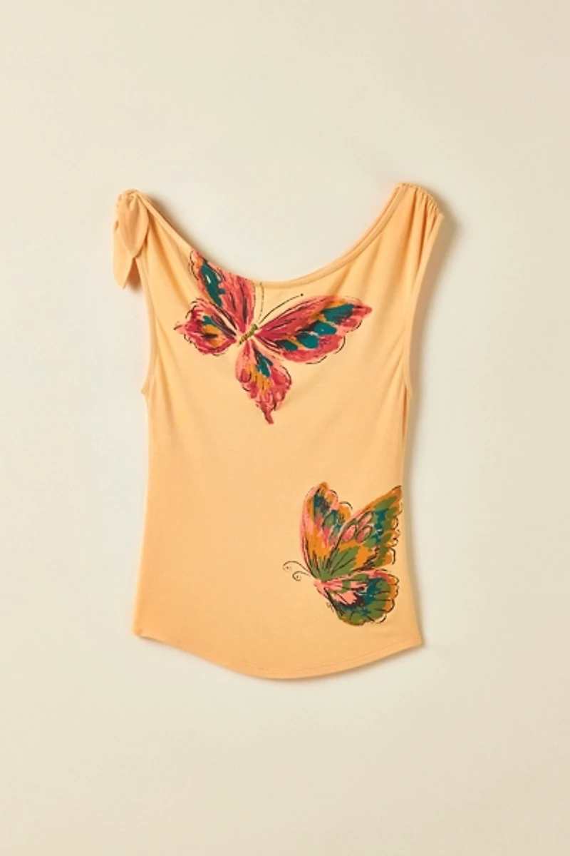 UO Kiss Me Later Graphic Asymmetric Off-The-Shoulder Top