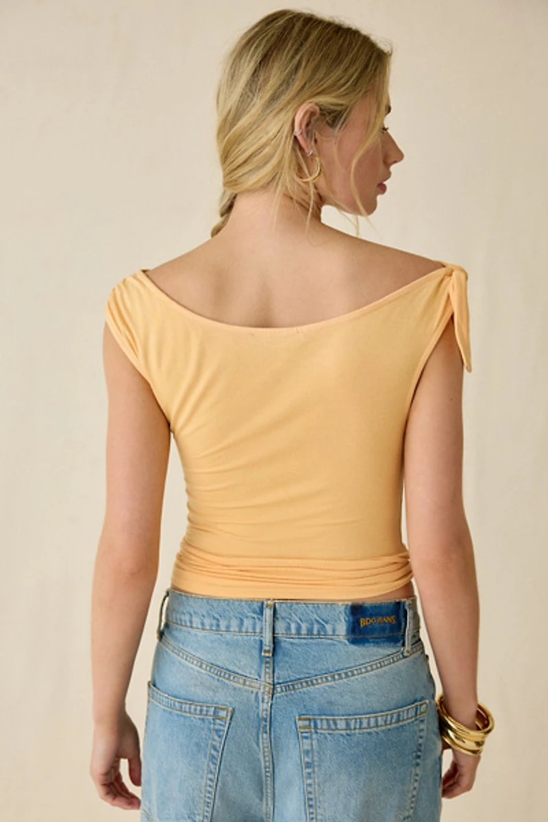 UO Kiss Me Later Graphic Asymmetric Off-The-Shoulder Top