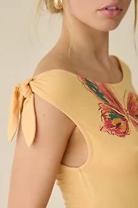 UO Kiss Me Later Graphic Asymmetric Off-The-Shoulder Top