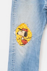 Vintage 1980s Levi’s® 501 XX Distressed Snoopy Patched Denim Blue Jeans