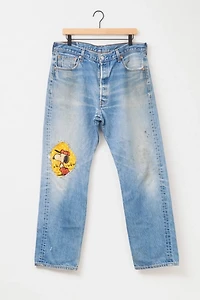 Vintage 1980s Levi’s® 501 XX Distressed Snoopy Patched Denim Blue Jeans