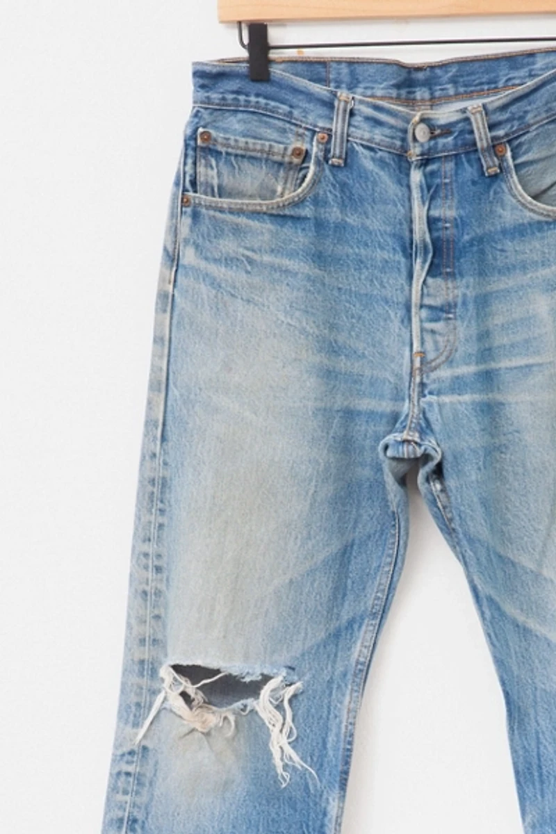 Vintage 1990s Levi’s® 501 Heavily Distressed Denim Blue Jeans