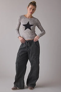 BDG Star Applique Graphic Leopard Print Long Sleeve Spill The Tee