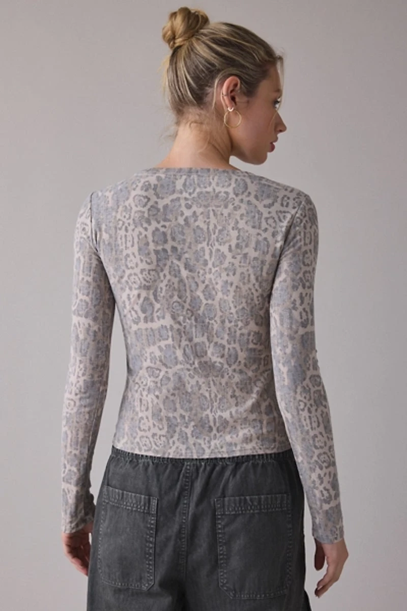 BDG Star Applique Graphic Leopard Print Long Sleeve Spill The Tee