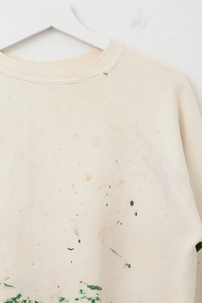 Vintage 1980s Distressed Cream Raglan Painters Crewneck Sweatshirt