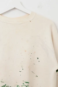 Vintage 1980s Distressed Cream Raglan Painters Crewneck Sweatshirt