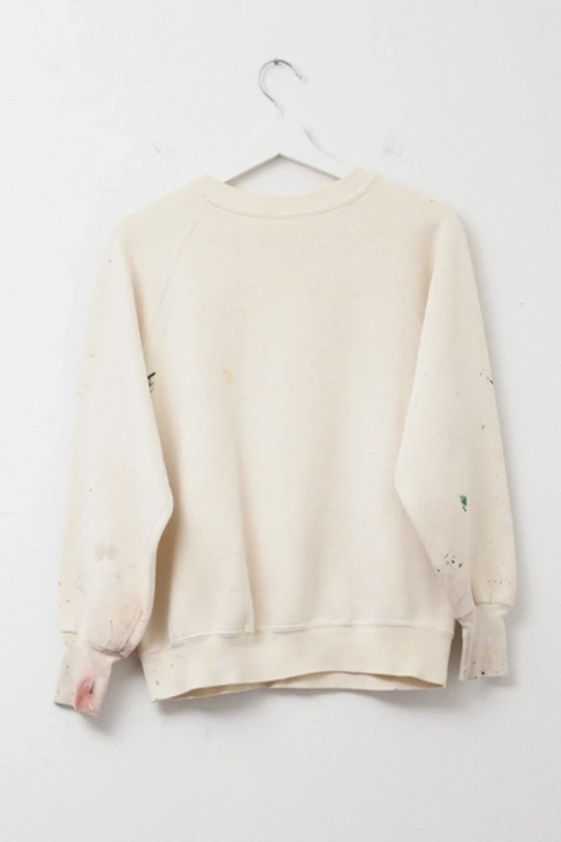Vintage 1980s Distressed Cream Raglan Painters Crewneck Sweatshirt