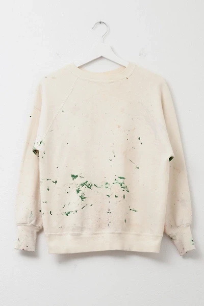 Vintage 1980s Distressed Cream Raglan Painters Crewneck Sweatshirt