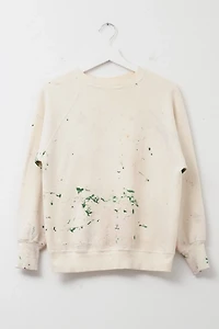 Vintage 1980s Distressed Cream Raglan Painters Crewneck Sweatshirt