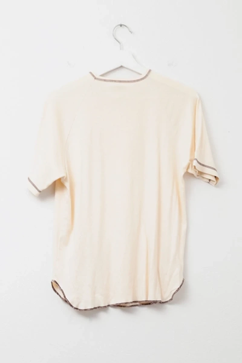 Vintage 1980s Distressed Hands Off Embroidered Brown T-Shirt