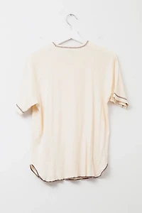 Vintage 1980s Distressed Hands Off Embroidered Brown T-Shirt