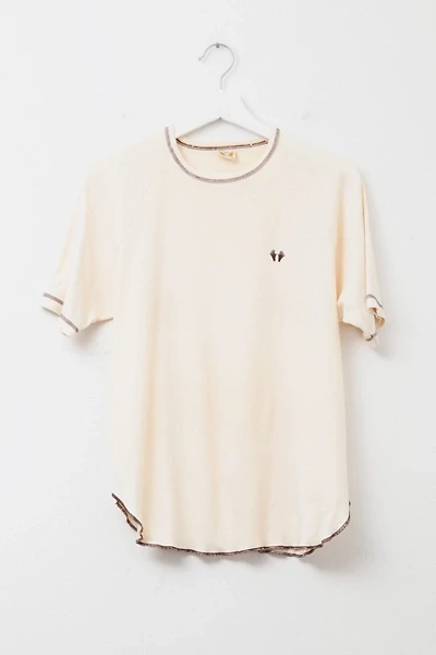 Vintage 1980s Distressed Hands Off Embroidered Brown T-Shirt