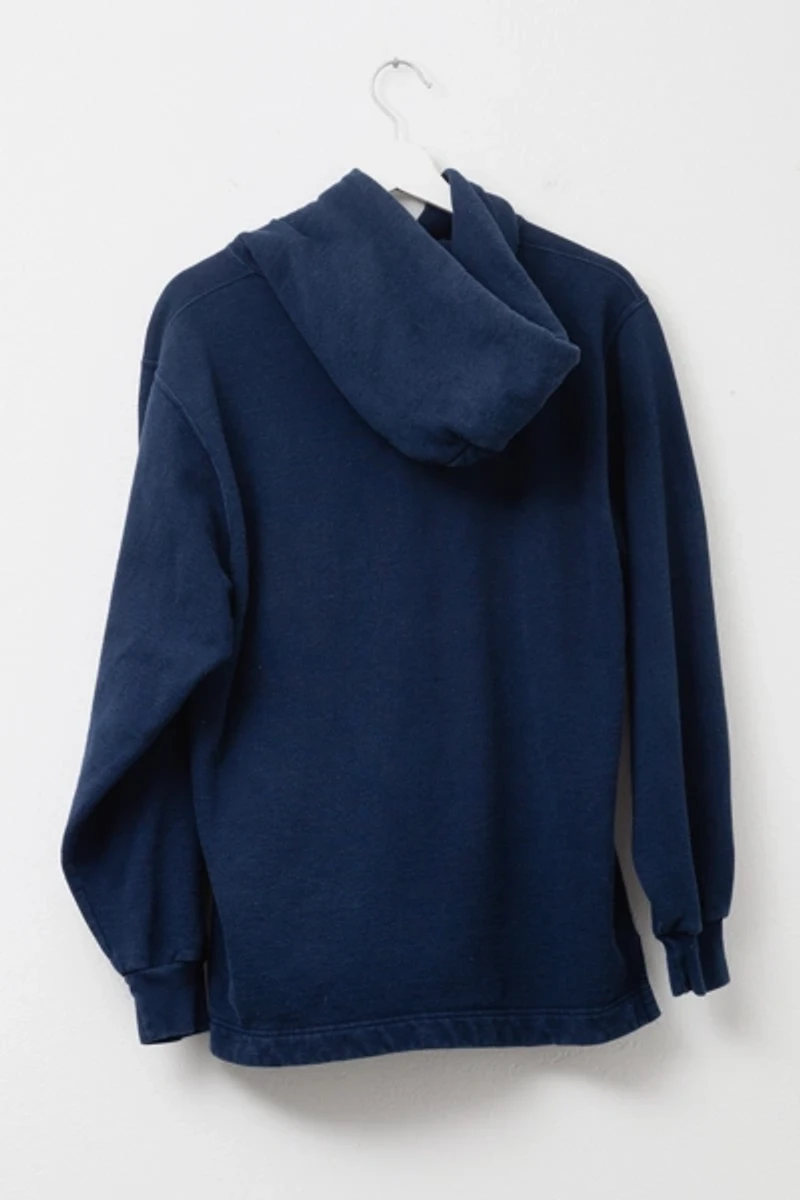 Vintage 1990s Champion Embroidered Script Logo Pullover Navy Blue Hoodie Sweatshirt