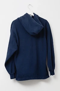 Vintage 1990s Champion Embroidered Script Logo Pullover Navy Blue Hoodie Sweatshirt