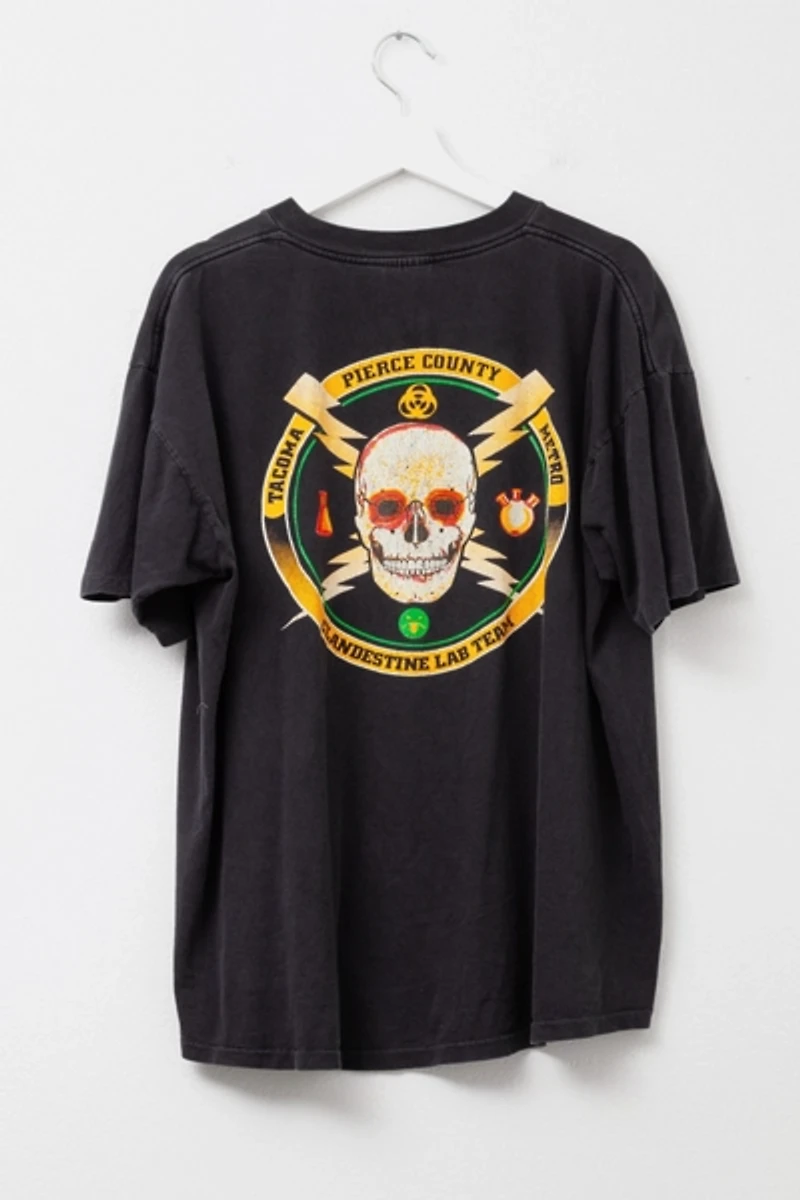 Vintage 1990s Distressed Black Skull Bolts Graphic Single Stitch T-Shirt