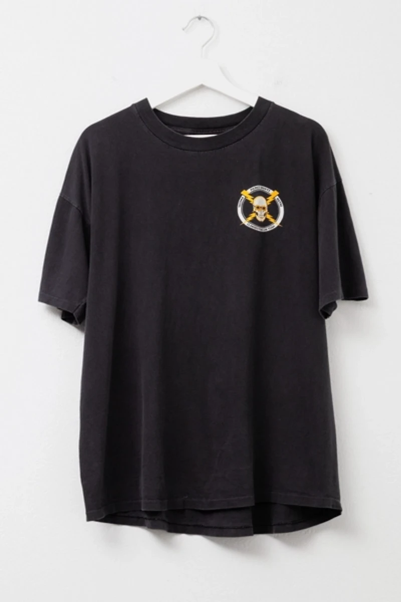 Vintage 1990s Distressed Black Skull Bolts Graphic Single Stitch T-Shirt