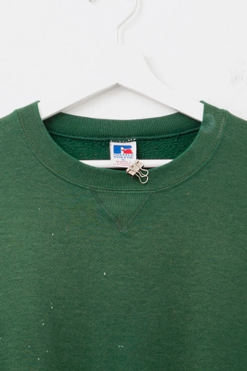 Vintage 1990s Distressed Russell Athletic V-Stitch Hunter Green Painters Sweatshirt