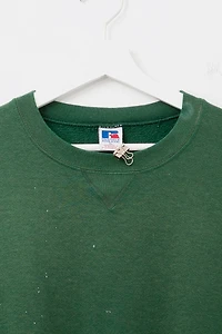 Vintage 1990s Distressed Russell Athletic V-Stitch Hunter Green Painters Sweatshirt