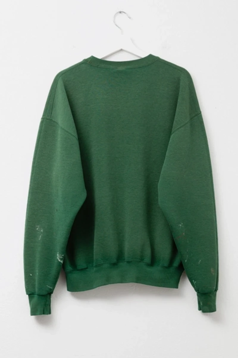 Vintage 1990s Distressed Russell Athletic V-Stitch Hunter Green Painters Sweatshirt