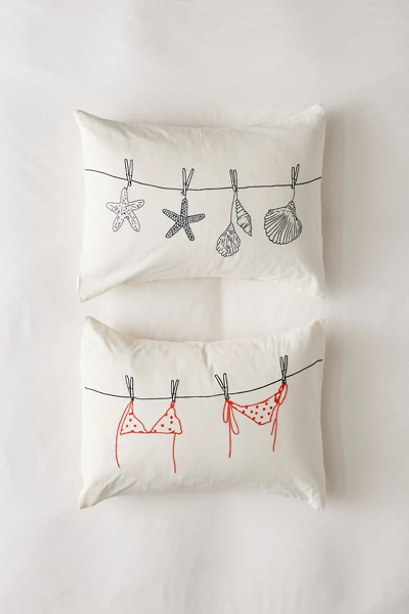 Bikini Clothesline Embroidered Sham Set