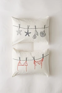 Bikini Clothesline Embroidered Sham Set
