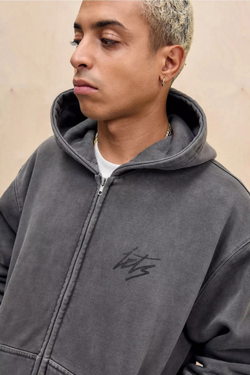 iets frans... Script Logo Washed Zip-Up Hoodie Sweatshirt