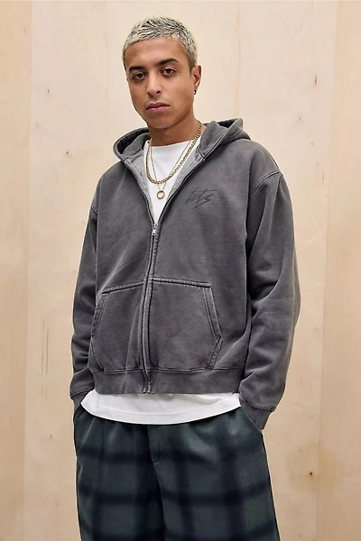 iets frans... Script Logo Washed Zip-Up Hoodie Sweatshirt