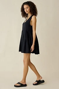 UO Popover Pleated Babydoll Mini Dress