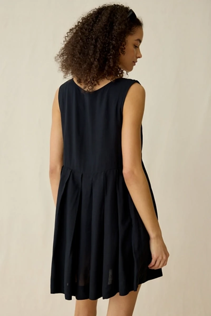 UO Popover Pleated Babydoll Mini Dress