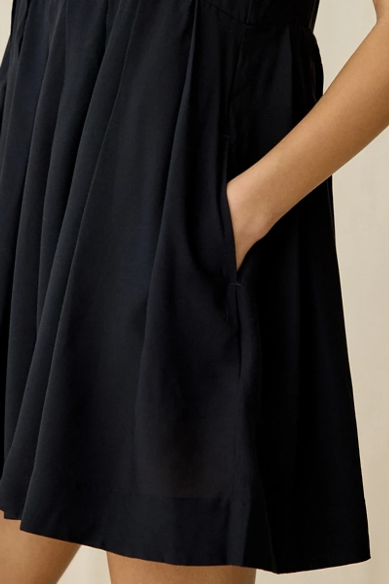 UO Popover Pleated Babydoll Mini Dress