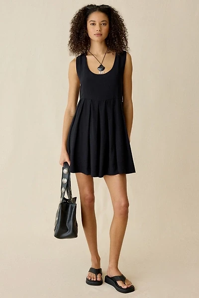 UO Popover Pleated Babydoll Mini Dress