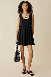 UO Popover Pleated Babydoll Mini Dress