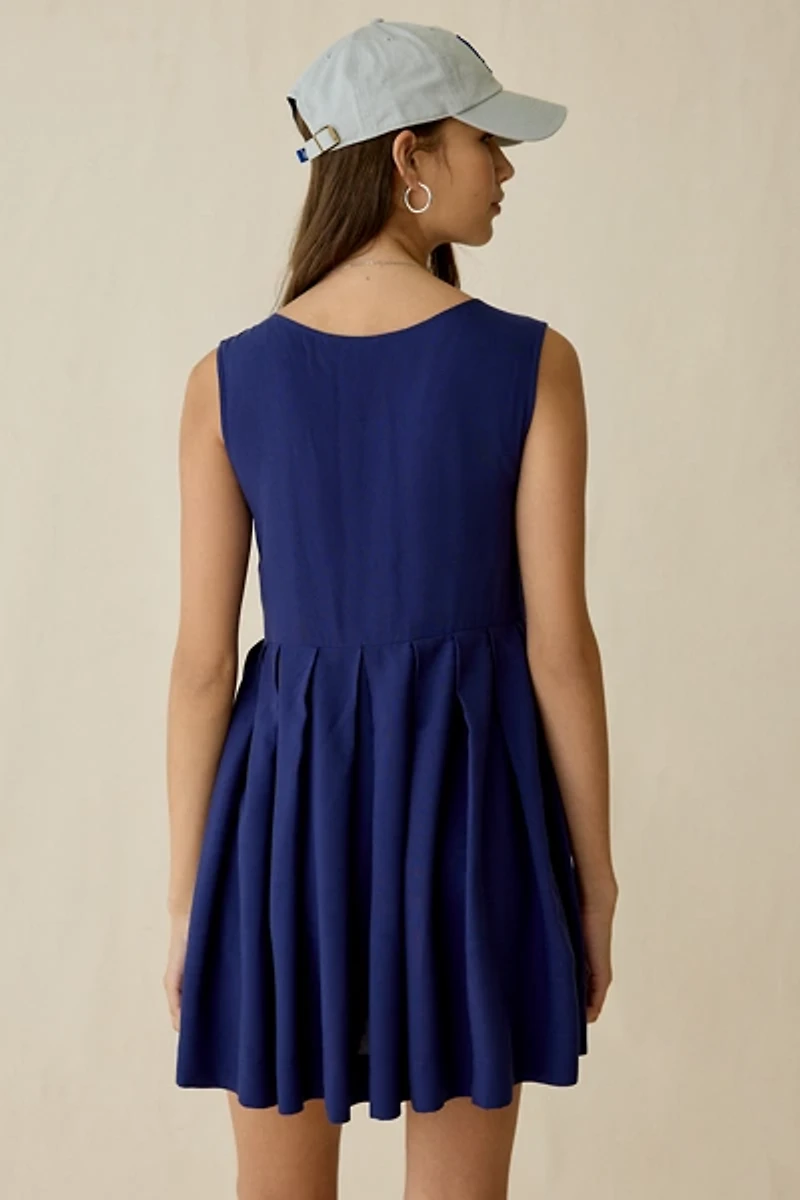 UO Popover Pleated Babydoll Mini Dress