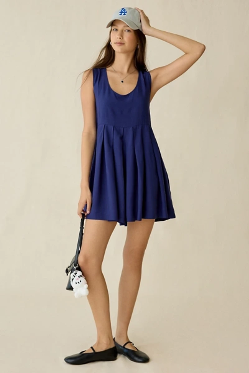 UO Popover Pleated Babydoll Mini Dress