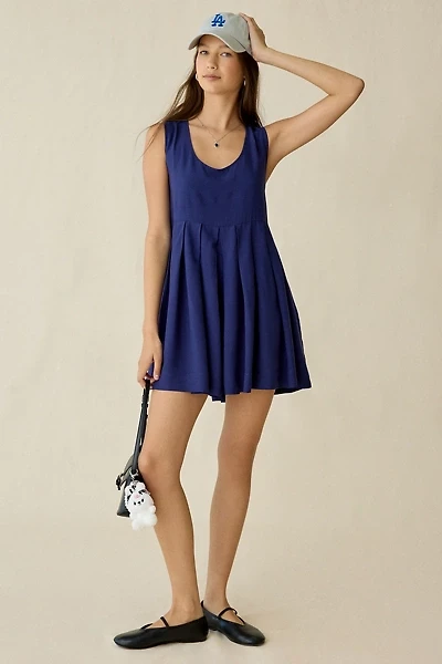 UO Popover Pleated Babydoll Mini Dress