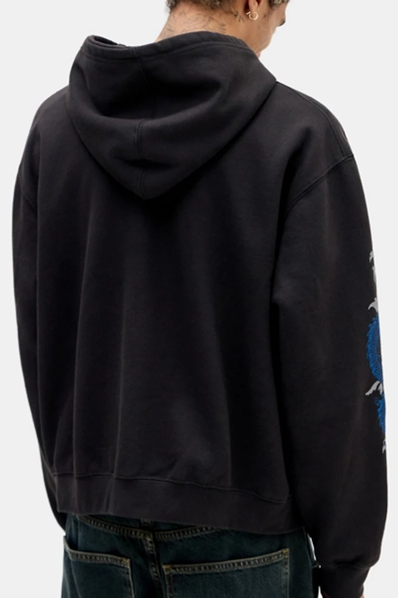 Dragon Graphic Washed Zip-Up Hoodie Sweatshirt