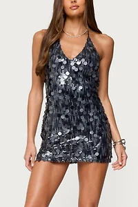 Edikted Carena Sequin Halter Mini Dress