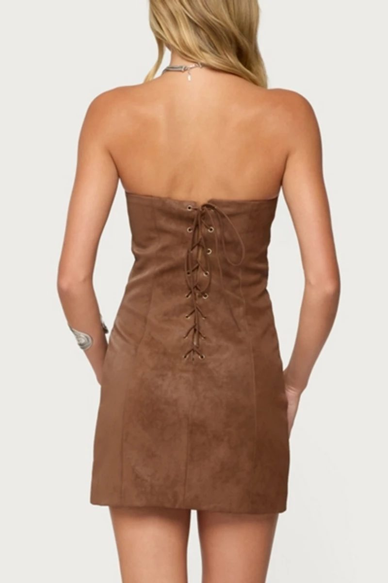 Edikted Carina Strapless Faux Suede Mini Dress