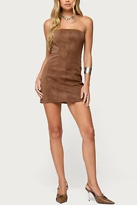 Edikted Carina Strapless Faux Suede Mini Dress