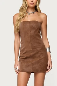 Edikted Carina Strapless Faux Suede Mini Dress