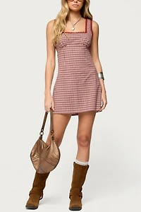 Edikted Clarren Lacey Gingham Mini Dress