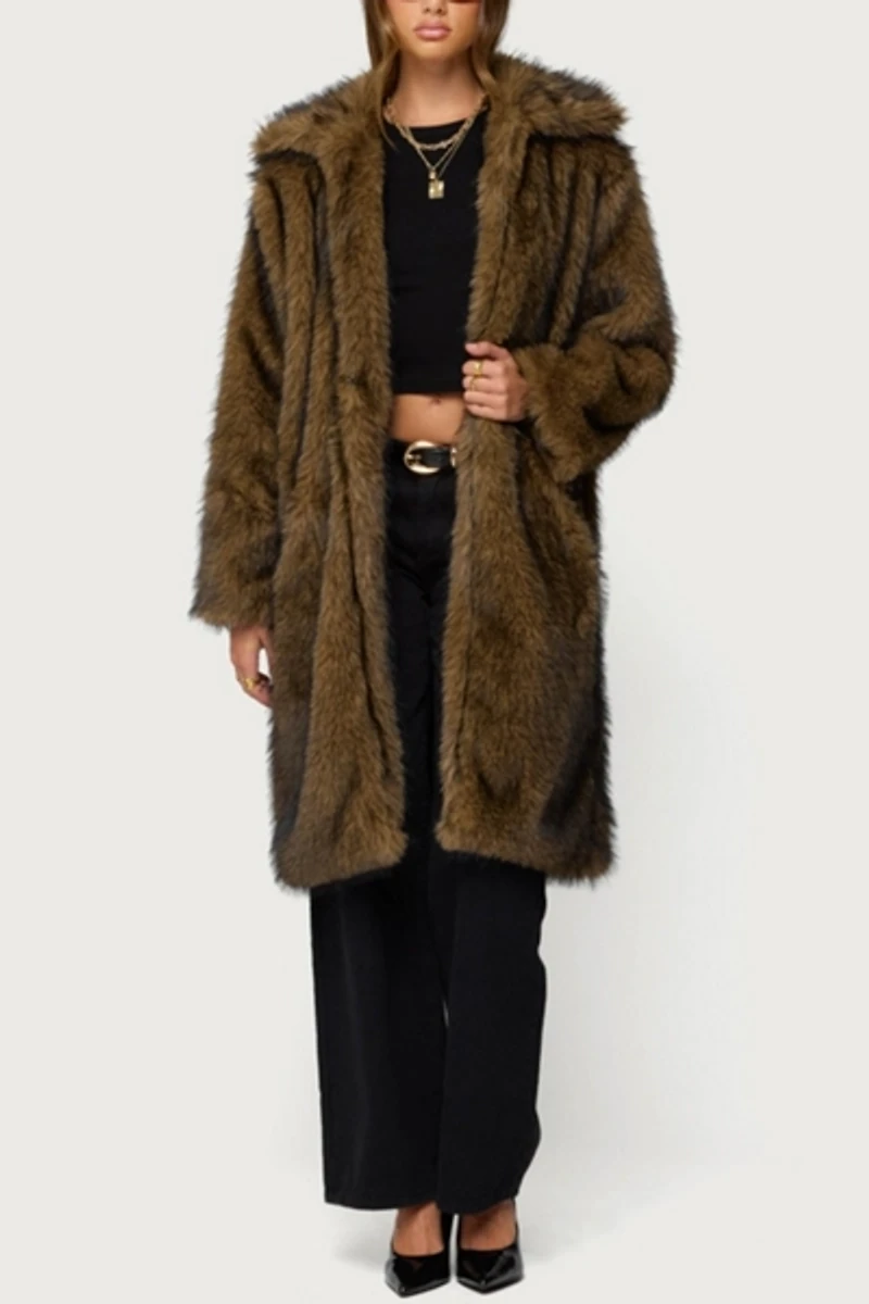 Edikted Saphira Oversized Faux Fur Maxi Coat